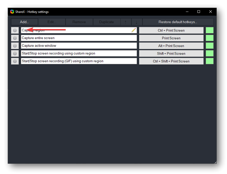 ShareX Hotkey Settings