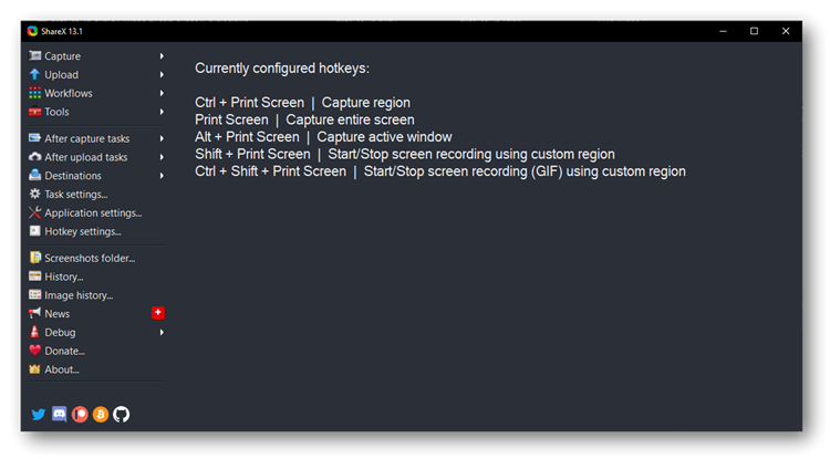 ShareX Main Screen